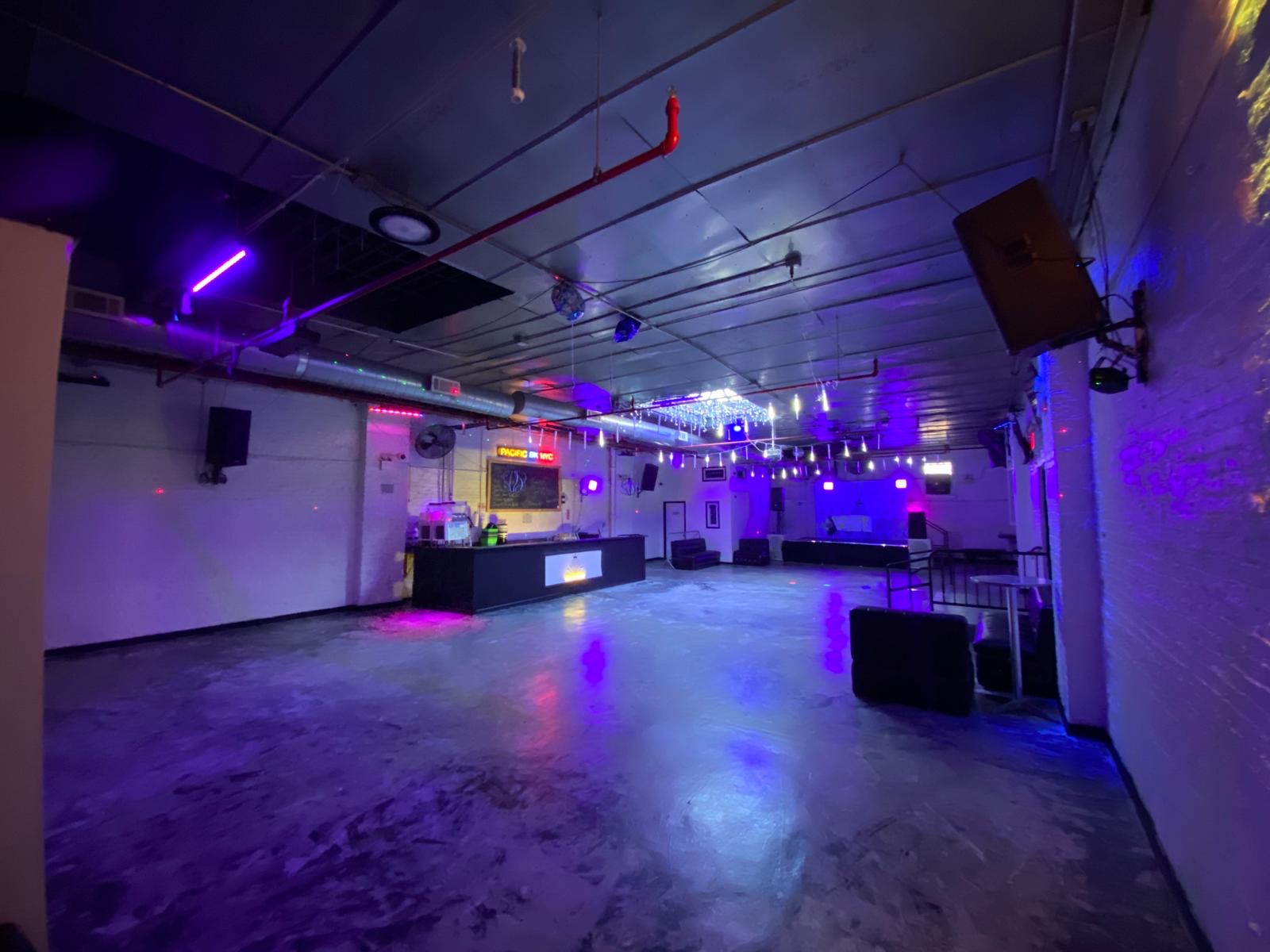 Wide view of Pacific BK’s event space and lighting